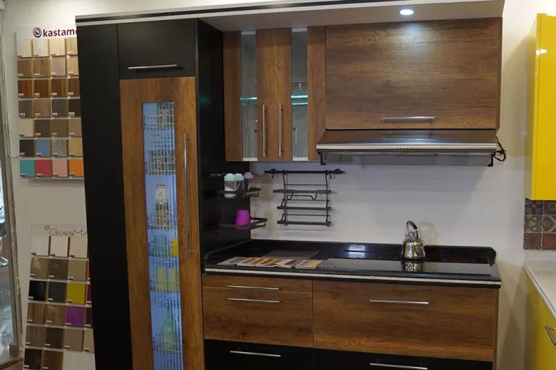 Wooden and Black Acrylic Kitchen