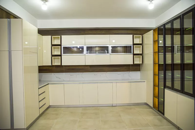 White Polylac Kitchen With Display Units