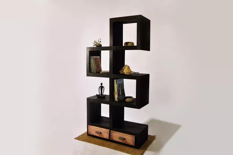 Modern Open Bookcase with 2 Drawers | Black