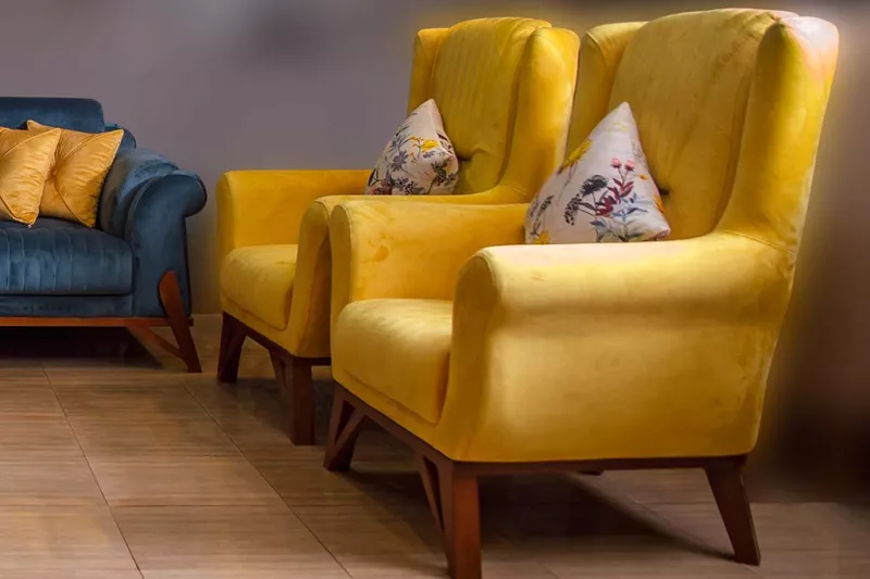 Modern Sofa Set 4 Pieces - Blue Yellow