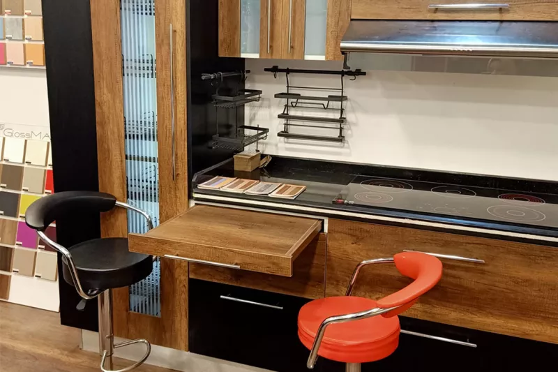 Wooden and Black Acrylic Kitchen