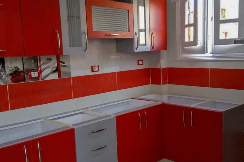 Red and White HPL Kitchen