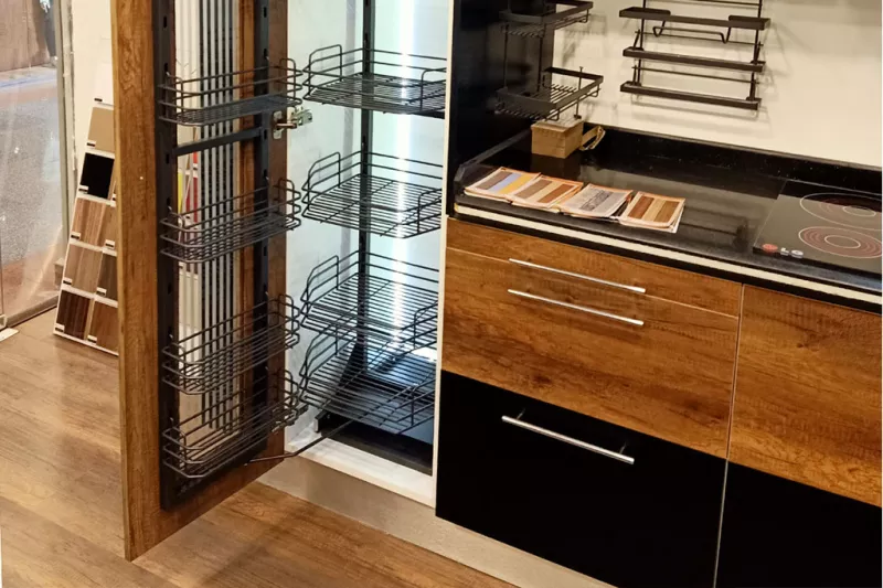 Wooden and Black Acrylic Kitchen