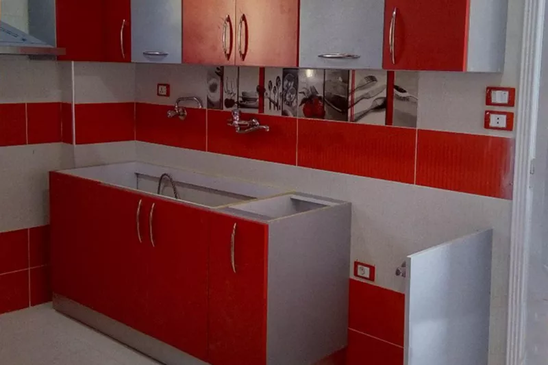 Red and White HPL Kitchen