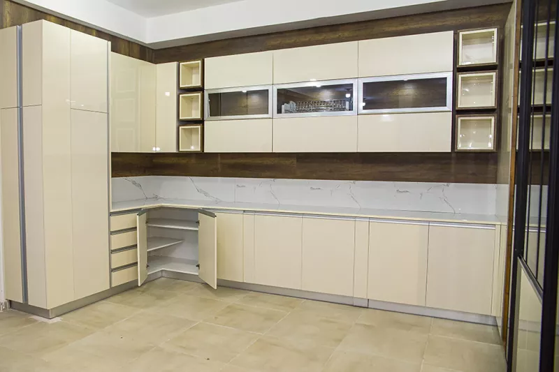 White Polylac Kitchen With Display Units
