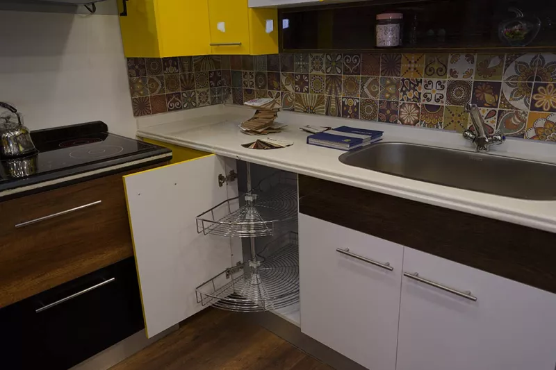 Modern Yellow And White Polylac Kitchen